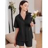 image:imageEkouaer Womens Pajama Sets 2 Piece Cotton Pjs Button Down Sleepwear Short Sleeve Lounge Set with PocketsBlack