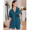image:imageEkouaer Womens Pajama Sets 2 Piece Cotton Pjs Button Down Sleepwear Short Sleeve Lounge Set with PocketsBlue Green