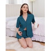 image:imageEkouaer Womens Pajama Sets 2 Piece Cotton Pjs Button Down Sleepwear Short Sleeve Lounge Set with PocketsBlue Green