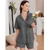 image:imageEkouaer Womens Pajama Sets 2 Piece Cotton Pjs Button Down Sleepwear Short Sleeve Lounge Set with PocketsDeep Grey