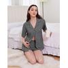 image:imageEkouaer Womens Pajama Sets 2 Piece Cotton Pjs Button Down Sleepwear Short Sleeve Lounge Set with PocketsDeep Grey