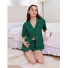 image:imageEkouaer Womens Pajama Sets 2 Piece Cotton Pjs Button Down Sleepwear Short Sleeve Lounge Set with PocketsGreen