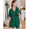 image:imageEkouaer Womens Pajama Sets 2 Piece Cotton Pjs Button Down Sleepwear Short Sleeve Lounge Set with PocketsGreen