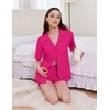 image:imageEkouaer Womens Pajama Sets 2 Piece Cotton Pjs Button Down Sleepwear Short Sleeve Lounge Set with PocketsHot Pink