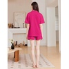 image:imageEkouaer Womens Pajama Sets 2 Piece Cotton Pjs Button Down Sleepwear Short Sleeve Lounge Set with PocketsHot Pink