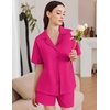 image:imageEkouaer Womens Pajama Sets 2 Piece Cotton Pjs Button Down Sleepwear Short Sleeve Lounge Set with PocketsHot Pink