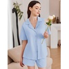 image:imageEkouaer Womens Pajama Sets 2 Piece Cotton Pjs Button Down Sleepwear Short Sleeve Lounge Set with PocketsLight Blue