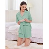 image:imageEkouaer Womens Pajama Sets 2 Piece Cotton Pjs Button Down Sleepwear Short Sleeve Lounge Set with PocketsLight Green