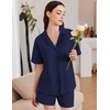 image:imageEkouaer Womens Pajama Sets 2 Piece Cotton Pjs Button Down Sleepwear Short Sleeve Lounge Set with PocketsNavy Blue