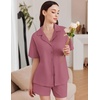 image:imageEkouaer Womens Pajama Sets 2 Piece Cotton Pjs Button Down Sleepwear Short Sleeve Lounge Set with PocketsRose Pink