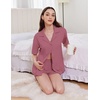 image:imageEkouaer Womens Pajama Sets 2 Piece Cotton Pjs Button Down Sleepwear Short Sleeve Lounge Set with PocketsRose Pink