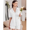 image:imageEkouaer Womens Pajama Sets 2 Piece Cotton Pjs Button Down Sleepwear Short Sleeve Lounge Set with PocketsWhite
