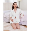 image:imageEkouaer Womens Pajama Sets 2 Piece Cotton Pjs Button Down Sleepwear Short Sleeve Lounge Set with PocketsWhite