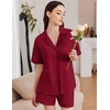 image:imageEkouaer Womens Pajama Sets 2 Piece Cotton Pjs Button Down Sleepwear Short Sleeve Lounge Set with PocketsWine Red