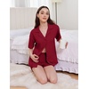 image:imageEkouaer Womens Pajama Sets 2 Piece Cotton Pjs Button Down Sleepwear Short Sleeve Lounge Set with PocketsWine Red