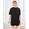 image:imageEkouaer Womens Pajama Sets 2 Piece Short Sleeve Lounge Sets Soft Crew Neck Top and Shorts Sleepwear 2026Black