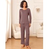 image:imageEkouaer Womens Pajama Sets 2 Piece Sleepwear Soft Pajamas Long Sleeve Pjs Comfy Loungewear SXXLBrown