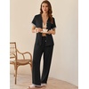 image:imageEkouaer Womens Pajama Sets Short Sleeve Button Up Pjs Chic Contrast Trim Long Pants with PocketsSoft Loungewear Set SXXLBlack