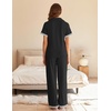 image:imageEkouaer Womens Pajama Sets Short Sleeve Button Up Pjs Chic Contrast Trim Long Pants with PocketsSoft Loungewear Set SXXLBlack