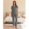 image:imageEkouaer Womens Pajama Sets Short Sleeve Button Up Pjs Chic Contrast Trim Long Pants with PocketsSoft Loungewear Set SXXLDark Grey