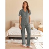 image:imageEkouaer Womens Pajama Sets Short Sleeve Button Up Pjs Chic Contrast Trim Long Pants with PocketsSoft Loungewear Set SXXLDark Grey