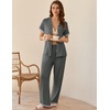image:imageEkouaer Womens Pajama Sets Short Sleeve Button Up Pjs Chic Contrast Trim Long Pants with PocketsSoft Loungewear Set SXXLDark Grey