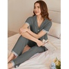 image:imageEkouaer Womens Pajama Sets Short Sleeve Button Up Pjs Chic Contrast Trim Long Pants with PocketsSoft Loungewear Set SXXLDark Grey