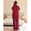 image:imageEkouaer Womens Pajama Sets Short Sleeve Button Up Pjs Chic Contrast Trim Long Pants with PocketsSoft Loungewear Set SXXLDark Red