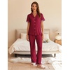 image:imageEkouaer Womens Pajama Sets Short Sleeve Button Up Pjs Chic Contrast Trim Long Pants with PocketsSoft Loungewear Set SXXLDark Red