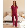 image:imageEkouaer Womens Pajama Sets Short Sleeve Button Up Pjs Chic Contrast Trim Long Pants with PocketsSoft Loungewear Set SXXLDark Red