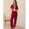 image:imageEkouaer Womens Pajama Sets Short Sleeve Button Up Pjs Chic Contrast Trim Long Pants with PocketsSoft Loungewear Set SXXLDark Red
