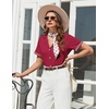 image:imageEkouaer Womens Pajama Sets Short Sleeve Button Up Pjs Chic Contrast Trim Long Pants with PocketsSoft Loungewear Set SXXLDark Red