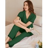 image:imageEkouaer Womens Pajama Sets Short Sleeve Button Up Pjs Chic Contrast Trim Long Pants with PocketsSoft Loungewear Set SXXLGreen
