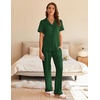 image:imageEkouaer Womens Pajama Sets Short Sleeve Button Up Pjs Chic Contrast Trim Long Pants with PocketsSoft Loungewear Set SXXLGreen