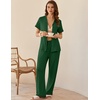 image:imageEkouaer Womens Pajama Sets Short Sleeve Button Up Pjs Chic Contrast Trim Long Pants with PocketsSoft Loungewear Set SXXLGreen