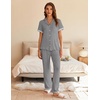 image:imageEkouaer Womens Pajama Sets Short Sleeve Button Up Pjs Chic Contrast Trim Long Pants with PocketsSoft Loungewear Set SXXLLight Gray