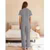 image:imageEkouaer Womens Pajama Sets Short Sleeve Button Up Pjs Chic Contrast Trim Long Pants with PocketsSoft Loungewear Set SXXLLight Gray