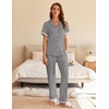 image:imageEkouaer Womens Pajama Sets Short Sleeve Button Up Pjs Chic Contrast Trim Long Pants with PocketsSoft Loungewear Set SXXLLight Gray