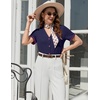 image:imageEkouaer Womens Pajama Sets Short Sleeve Button Up Pjs Chic Contrast Trim Long Pants with PocketsSoft Loungewear Set SXXLNavy Blue