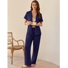 image:imageEkouaer Womens Pajama Sets Short Sleeve Button Up Pjs Chic Contrast Trim Long Pants with PocketsSoft Loungewear Set SXXLNavy Blue