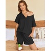 image:imageEkouaer Womens Pajama Sets Short Sleeve Ribbed Knit Pjs Soft Summer Sleepwear 2 Piece Lounge SetsBlack