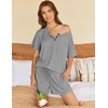 image:imageEkouaer Womens Pajama Sets Short Sleeve Ribbed Knit Pjs Soft Summer Sleepwear 2 Piece Lounge SetsGrey
