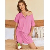 image:imageEkouaer Womens Pajama Sets Short Sleeve Ribbed Knit Pjs Soft Summer Sleepwear 2 Piece Lounge SetsHot Pink