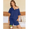 image:imageEkouaer Womens Pajama Sets Short Sleeve Ribbed Knit Pjs Soft Summer Sleepwear 2 Piece Lounge SetsNavy Blue