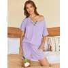 image:imageEkouaer Womens Pajama Sets Short Sleeve Ribbed Knit Pjs Soft Summer Sleepwear 2 Piece Lounge SetsPurple