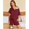 image:imageEkouaer Womens Pajama Sets Short Sleeve Ribbed Knit Pjs Soft Summer Sleepwear 2 Piece Lounge SetsWine Red