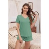 image:imageEkouaer Womens Pajama Sets Summer Pjs Soft Short Sleeve Sleepwear Comfy Ruffle Pj Shorts Set Cute Lounge Sets with PocketsCeladon