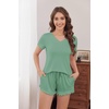 image:imageEkouaer Womens Pajama Sets Summer Pjs Soft Short Sleeve Sleepwear Comfy Ruffle Pj Shorts Set Cute Lounge Sets with PocketsCeladon