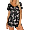 image:imageEkouaer Womens Pajama Short Sleeve Sleepwear Soft Pj Set Cotton Top and Shorts Pajamas SetStyle 1black Flower