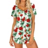image:imageEkouaer Womens Pajama Short Sleeve Sleepwear Soft Pj Set Cotton Top and Shorts Pajamas SetStyle 1white Rose Flowers